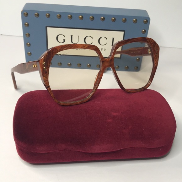AuthGUCCI GG1249S 001 square sunglass dark wood brown frame light yellow lenses. - Picture 14 of 15